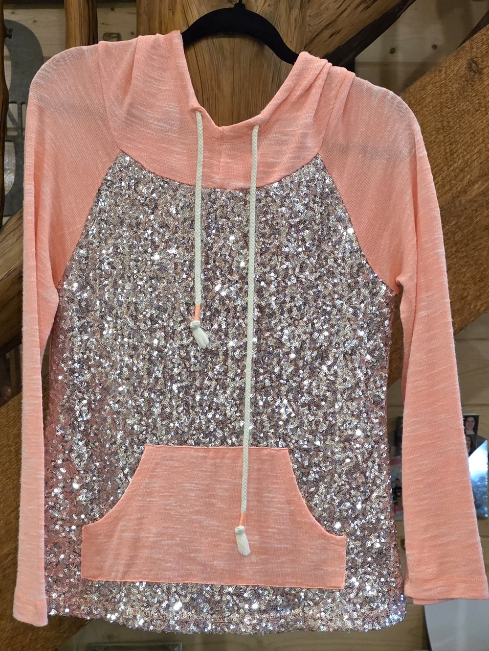 Chance or Fate Coral Pink Sequin Hoodie